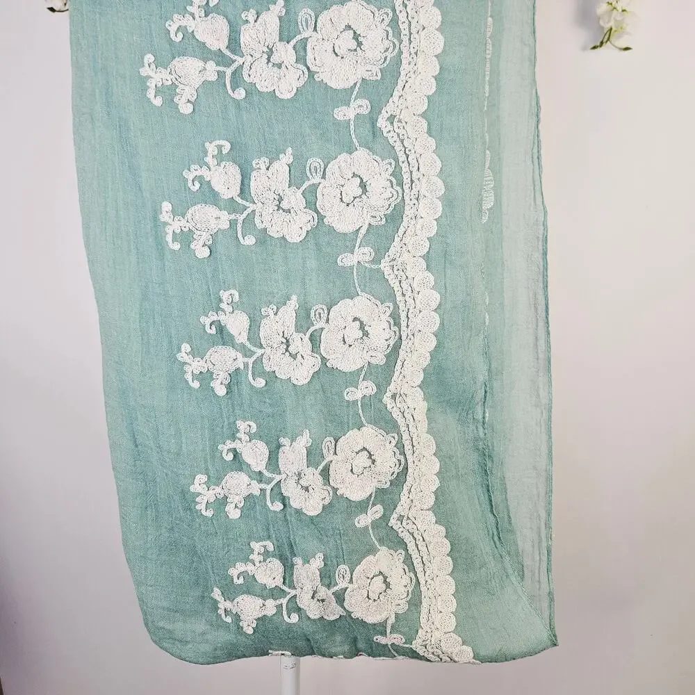 Do Everything With Love Mint Green Floral Embroidered Infinity Scarf Boho Lace